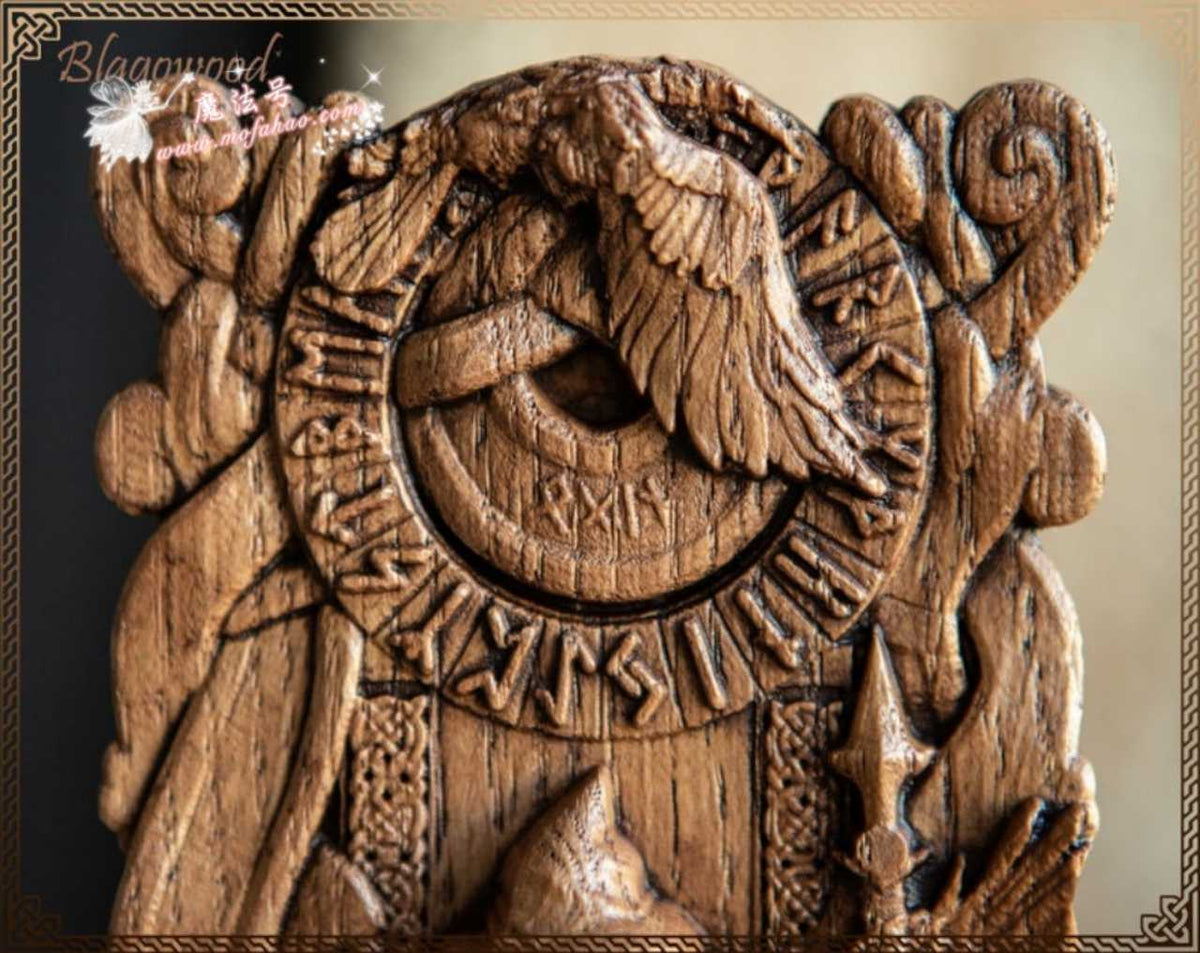 进口奥丁手工橡木雕 父神维京异教徒阿萨特鲁异教徒神和北欧木雕