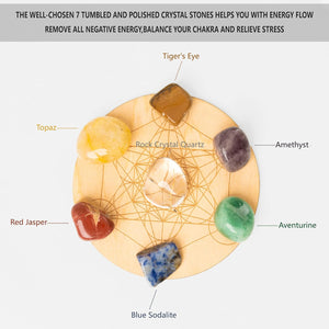 进口 水晶和愈合石套装，带有7个脉轮石的愈合水晶套件，塔罗牌布，用于冥想/精神治疗/污点的圣人