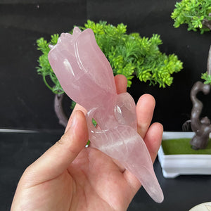 天然粉晶玫瑰花工艺品 手工DIY雕刻水晶玫瑰花权杖摆件