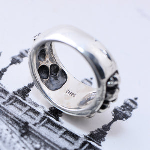 威卡纯银  S925银霸气男士骷髅朋克风格银戒指指环潮男饰品