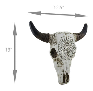 进口部落设计雕刻白牛头骨壁挂