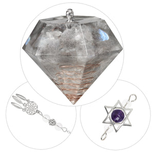 欧美款式钻石形天然水晶碎石灵摆配铺梦网六芒星吊坠水晶灵摆饰品