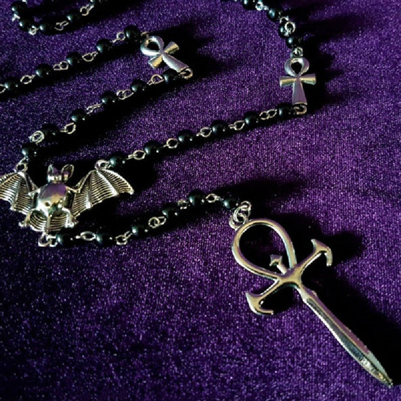 魔法威卡 合金十字章吊坠项链，神秘的哥特式哥特德古拉命令 合金圆珠链