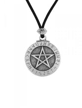 將圖片載入圖庫檢視器 进口Pewter Large Rune Pentacle Necklace如尼符五芒星吊坠护符
