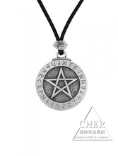 將圖片載入圖庫檢視器 进口Pewter Large Rune Pentacle Necklace如尼符五芒星吊坠护符
