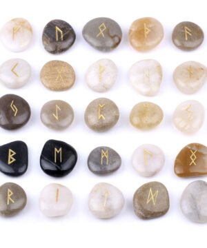 卢恩魔法天然石刻字 卢恩符文鹅卵石 占卜石 刻24个不同符号rune