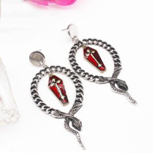 GOTHIC饰品 欧美外贸饰品哥特暗黑朋克蛇缠绕十字架棺材血液滴油蛇耳钉耳坠女  哥特饰品