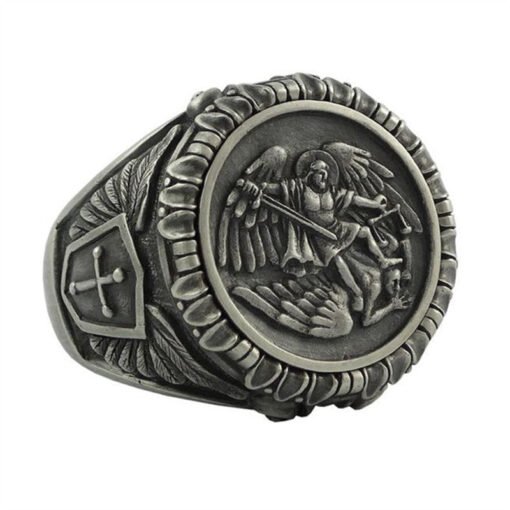 天使魔法戒指复古合金Saint Michael The Archangel：圖片 4