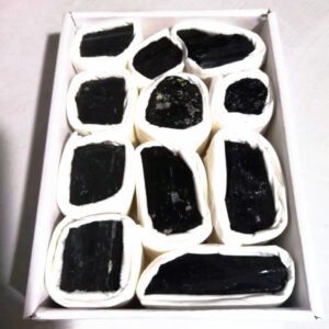 能量晶石收藏~天然黑碧玺矿标 矿物晶体标本 水晶原石矿标盒