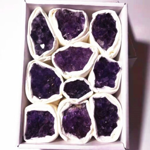 能量晶石收藏~天然紫晶簇 紫水晶块 紫水晶洞片矿标盒收藏摆件