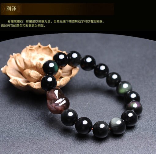 能量黑曜石~天然彩眼黑曜石 狐狸手链 催缘增缘 黑曜石手链 精品：圖片 7