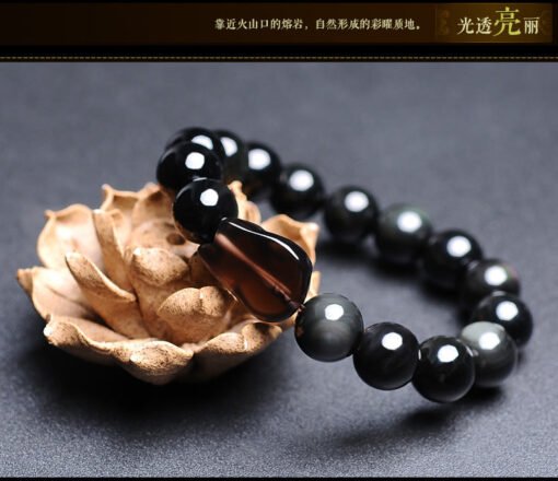 能量黑曜石~天然彩眼黑曜石 狐狸手链 催缘增缘 黑曜石手链 精品：圖片 8