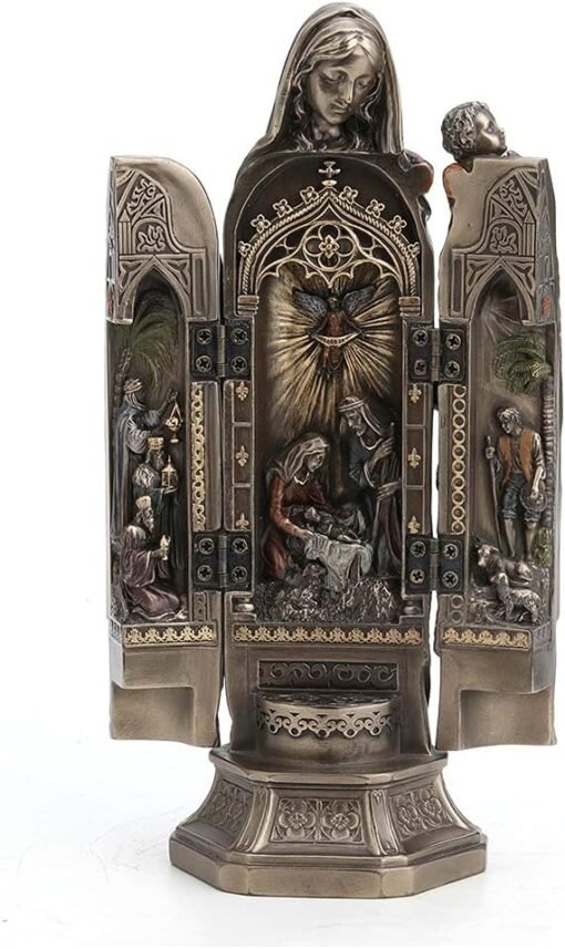 进口 Veronese Design 7 7/8英寸高麦当娜和婴儿耶稣三联画宗教装饰礼物冷铸古铜色树脂信仰收藏品耶稣诞生设计：圖片 2