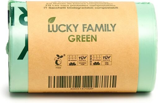 进口 用于厨房台面垃圾桶的INNOTAK Lucky Family绿色堆肥袋1.3高达1.6加仑-100% 可堆肥食物垃圾垃圾再利用-完美可生物降解的有机生态友好-每卷50袋 - 图片 2