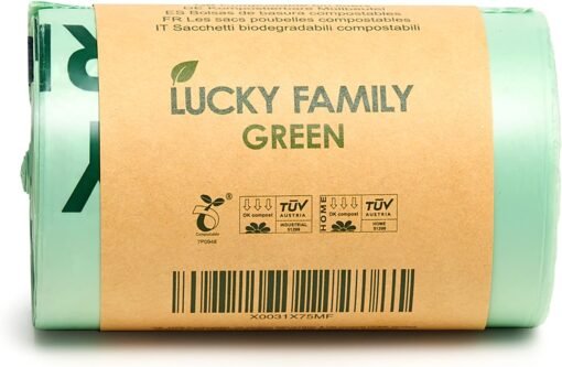 进口 用于厨房台面垃圾桶的INNOTAK Lucky Family绿色堆肥袋1.3高达1.6加仑-100% 可堆肥食物垃圾垃圾再利用-完美可生物降解的有机生态友好-每卷50袋