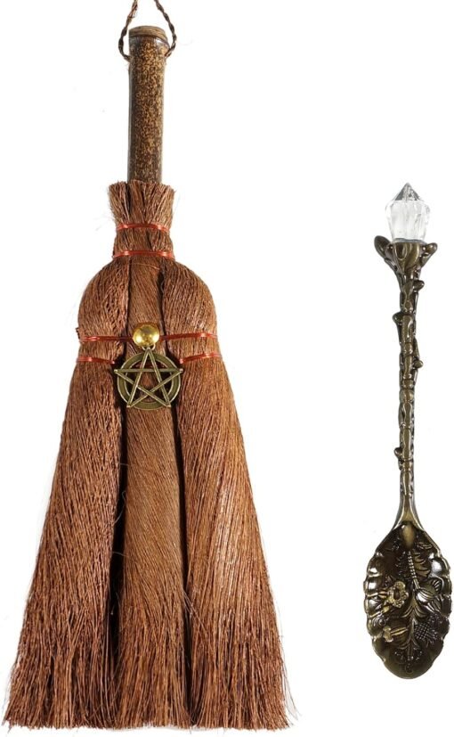 进口 Soulnioi 9.4 “女巫祭坛扫帚微型生命之树刷子鬃毛扫帚，用于魔术仪式，万圣节巫术仪式和复古咖啡匙白色水晶古董雕刻冰淇淋勺：圖片 8