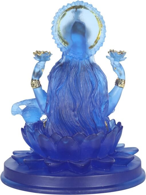 进口 H & W印度教女神Saraswati偶像，蓝色Sarasvati雕像，Lmitation玻璃雕塑佛像雕像装饰，坐在莲花雕塑雕像上：圖片 4