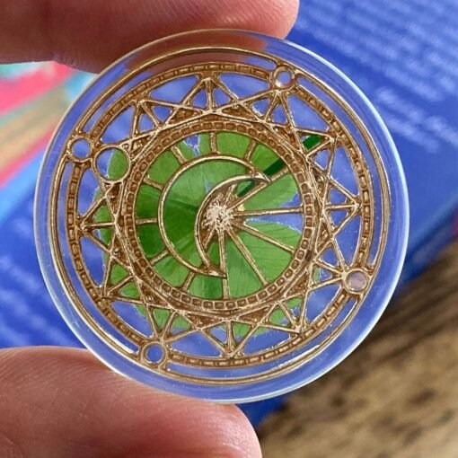 进口 真正的四叶三叶草好运口袋令牌，保存，1.25 ”，包括金属装饰品 (月亮的魔法圈)：圖片 5