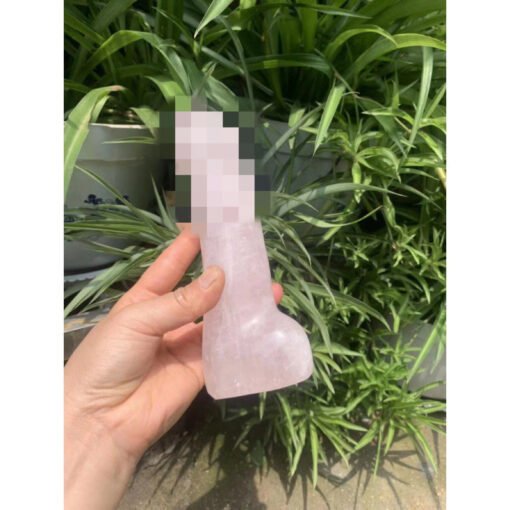 天然粉晶雕刻原石打磨水晶按摩棒：圖片 3