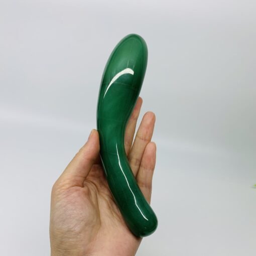 天然水晶黑曜石 绿东陵水晶按摩棒摆件：圖片 7
