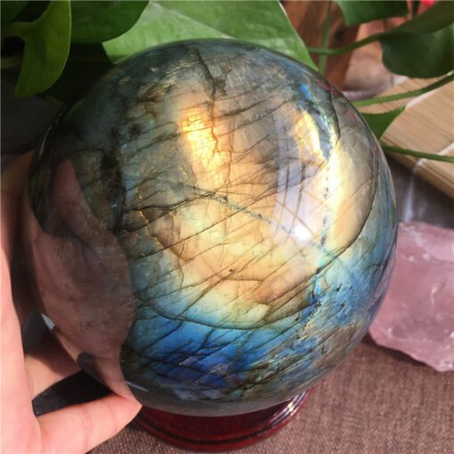天然水晶球 拉长石球摆件9厘米 灰月光石原石宝石风水摆件把玩球：圖片 4