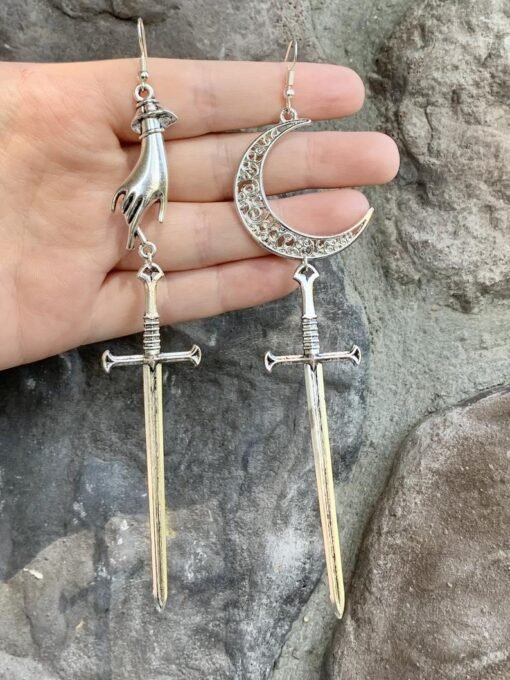 魔法威卡 镂空月亮剑手耳环暗黑女巫哥特式长剑耳环万圣节耳环 wicca：圖片 9