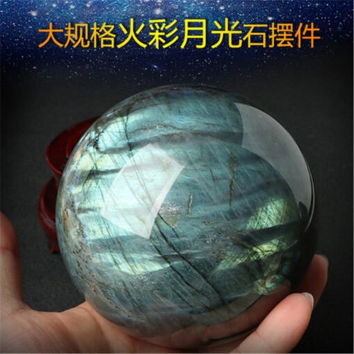 天然水晶球 拉长石球摆件9厘米 灰月光石原石宝石风水摆件把玩球：圖片 3