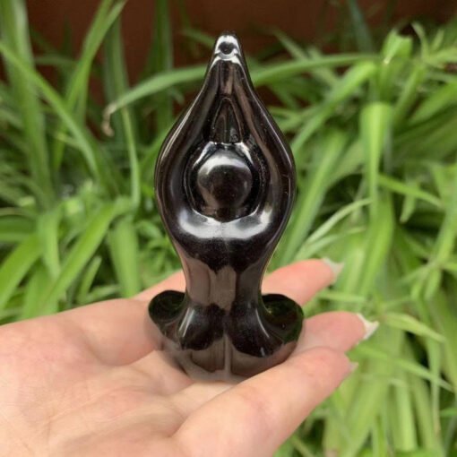 热销  天然黑曜石瑜伽女雕刻件水晶原石小摆件：圖片 4