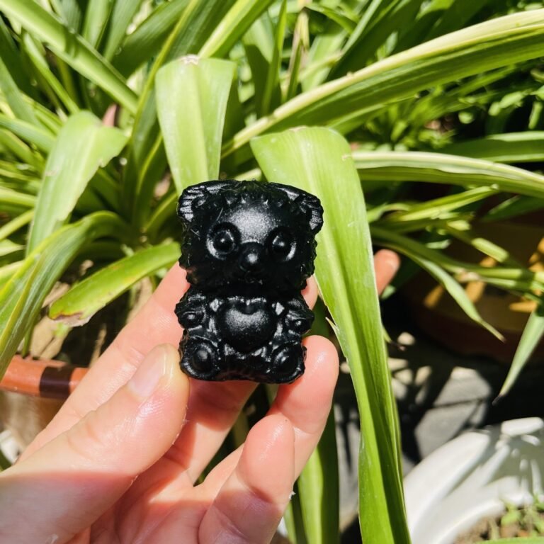 黑曜石磨砂款小熊 天然水晶原石雕刻水晶摆件 - 黑曜石能量水晶