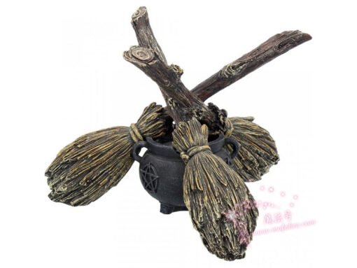 能量雕像系列~*进口 扫帚柄水晶球架17厘米 魔法扫帚雕像 魔法水晶球架 女巫扫帚：圖片 3