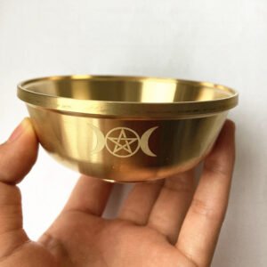新款祭坛仪式金属碗 五芒星三相月仪式铜碗祭坛摆件仪式道具 黄铜