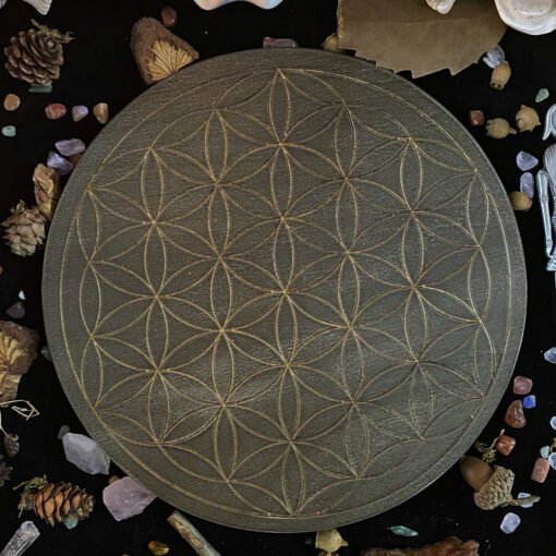 生命之花水晶能量盘 橡木雕刻星盘能量摆件 威卡wicca仪式摆件：圖片 2
