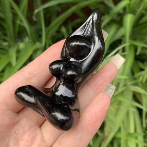 热销  天然黑曜石瑜伽女雕刻件水晶原石小摆件：圖片 3