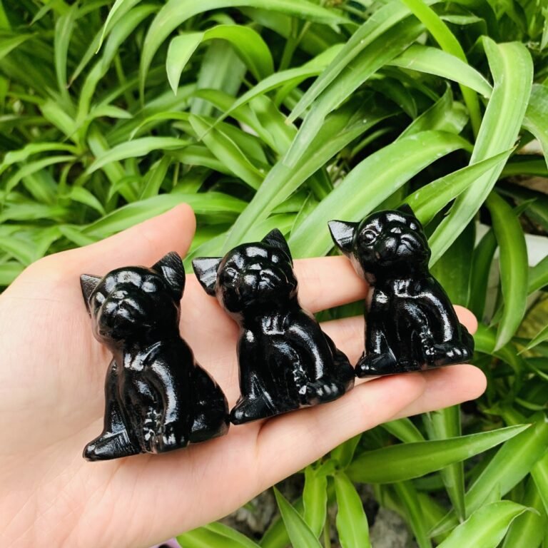 黑曜石磨砂款天然水晶原石雕刻法斗小狗水晶摆件 - 黑曜石能量水晶