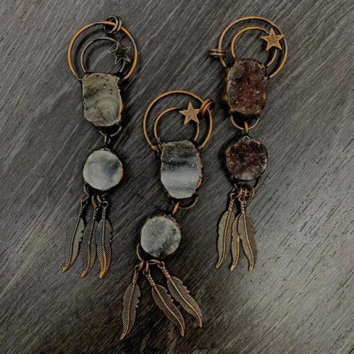 天然能量水晶 复古风玛瑙晶牙星星羽毛吊坠古铜电镀  产品灵气师手工：圖片 2