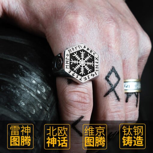 哥特萝莉北欧指南针戒指男ins潮个性单身戒尾戒霸气复古钛钢饰品：圖片 2