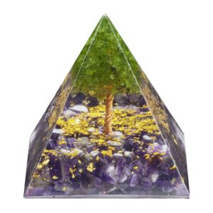 树脂金字塔摆件 橄榄石组合水晶碎石生命树 能量发生器 家居摆设