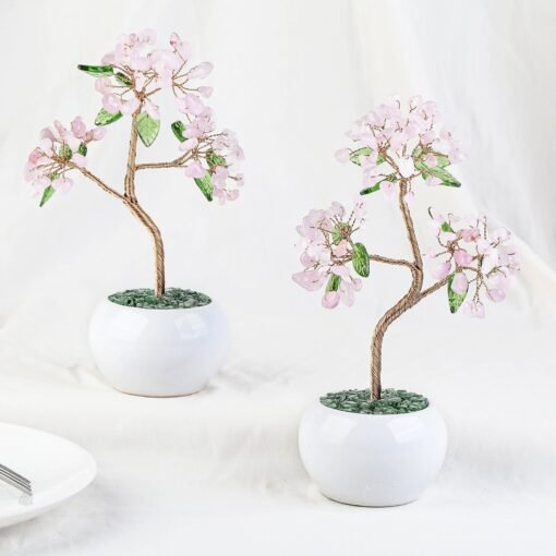 捷克玻璃叶子水晶碎石发财树配陶瓷花盆底座创意 能量发生器 水晶树摆件：圖片 4