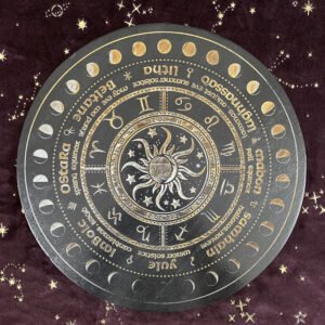 女巫占卜水晶橡木能量盘  祭坛星盘 轮盘橡木雕刻星盘 能量盘