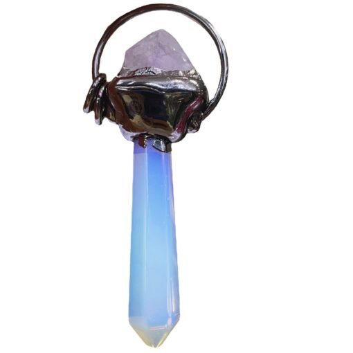 天然能量水晶 天然紫水晶镶嵌蛋白石六角柱吊柱灵气师手工：圖片 5