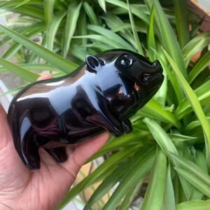 黑曜石天然水晶原石雕刻猪水晶桌面装饰摆件