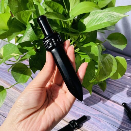 直供  天然水晶黑曜石雕刻水晶匕首家居办公装饰摆件：圖片 6