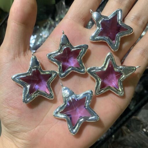 天然能量水晶 白水晶玻璃五角星吊坠纯手工包边金电镀  产品灵气师手工：圖片 2