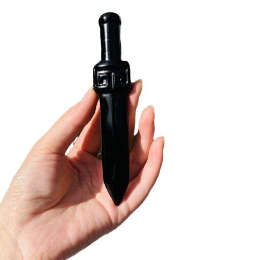 直供  天然水晶黑曜石雕刻水晶匕首家居办公装饰摆件：圖片 5