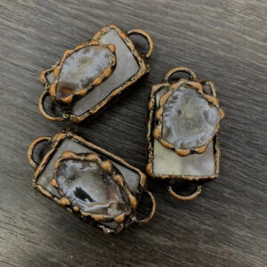 天然能量水晶 复古风个性玛瑙晶牙方块吊坠纯手工包边电镀  产品灵气师手工