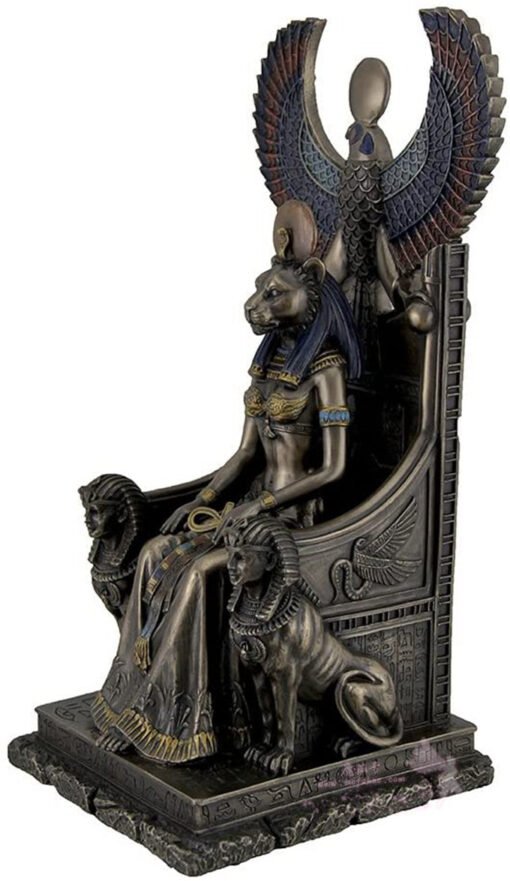 能量雕像系列~古埃及疗愈女神Sekhmet 坐在宝座上雕像：圖片 2