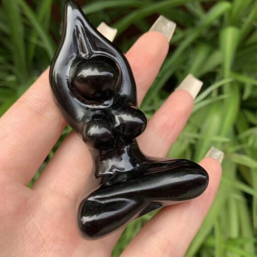 热销  天然黑曜石瑜伽女雕刻件水晶原石小摆件：圖片 2
