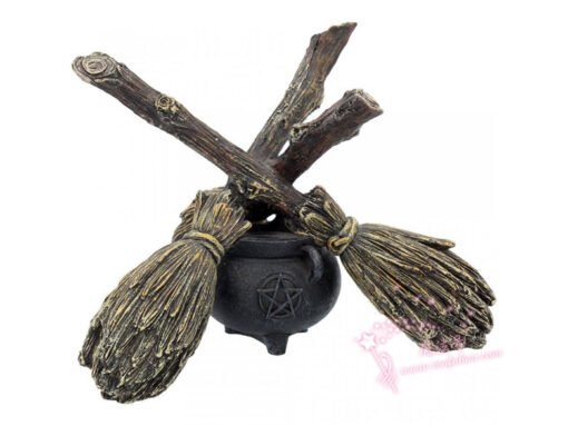 能量雕像系列~*进口 扫帚柄水晶球架17厘米 魔法扫帚雕像 魔法水晶球架 女巫扫帚：圖片 4