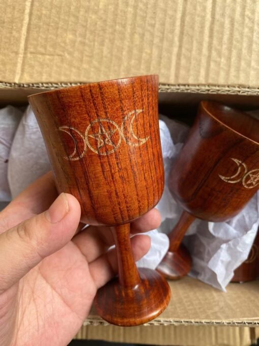 五芒星三相月圣杯 木质高脚杯 Wicca摆件 wooden cup - 图片 7