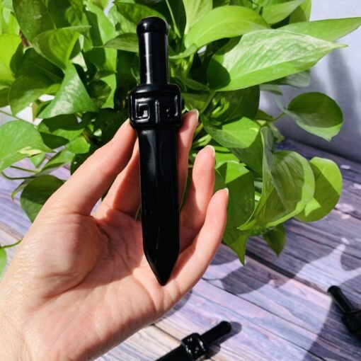 直供  天然水晶黑曜石雕刻水晶匕首家居办公装饰摆件：圖片 2